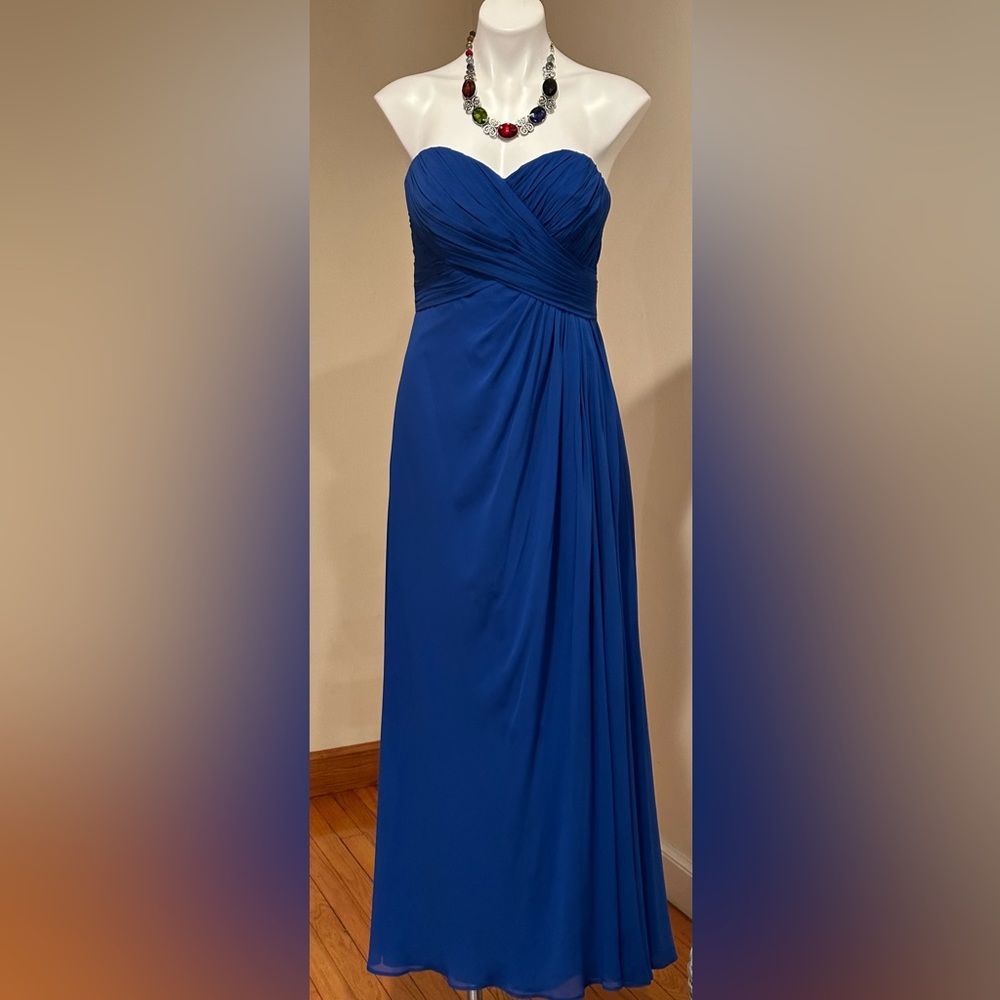 Bill Levkoff  Blue Wedding Evening Cocktail Party Maxi Strapless Dress S…